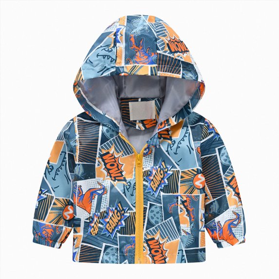 Splozh Toddler Boys Waterproof Hooded Jacket Fashion Cute Toddler Rain Jacket Cartoon Windbreaker Coat Baby Girl Boy Zip Hooded Outerwear Fall Raincoat,Light Blue,1-2 Years