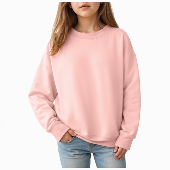 Splozh Toddler Crew Neck Sweatshirt 1-14 Years Girls Crew Neck Sweatshirt Oversized Fleece Lined Cozy Pullover Top for Girls,Light Pink,3-4 Years