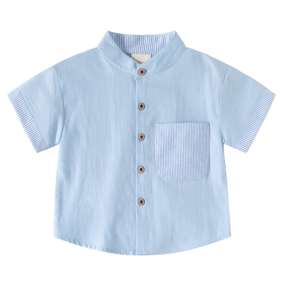 Splozh Toddler Dress Shirt Toddler Baby Boy Short Sleeve Button Down Shirt Kids Summer School Dress Shirts with Chest Pocket Blue,7-8 Years