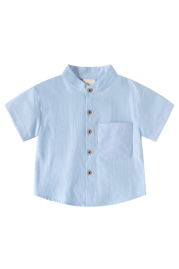 Toddler Dress Shirt Toddler Baby Boy Short Sleeve Button Down Shirt Kids Summer School Dress Shirts with Chest Pocket Blue,7-8 Years