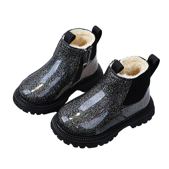 Splozh Toddler Fashion Boots for Girls Ankle Boots Round Toe Chunky Heel Fall Winter Short Bootie with Side Zipper Black,US 6