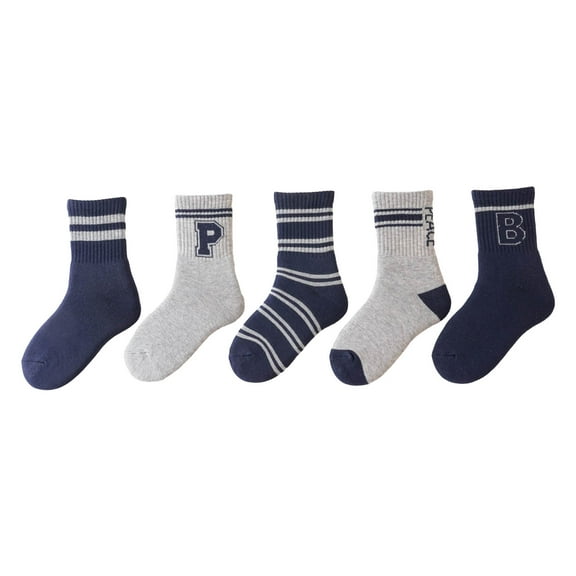 Splozh Toddler Dress Socks Childrens Thick Socks for Girls Cartoon 5PC Children Cartoon Warm Boys Mid Tube Socks Grey,9-9.5 Years