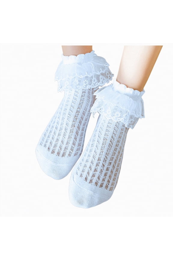 Toddler Dress Socks Girls Ruffle Socks Toddler Double Lace Frilly Dress Socks Ruffles Church Fancy Sock for Little Kids 7-9 Years,Blue