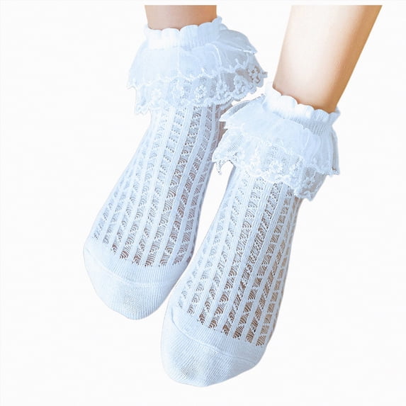 Splozh Toddler Dress Socks Girls Ruffle Socks Toddler Double Lace Frilly Dress Socks Ruffles Church Fancy Sock for Little Kids 7-9 Years,Blue