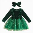 thumbnail image 1 of Splozh Toddler Fall Dress Fashion Baby Girls Christmas Velvet Bow Headband Long Sleeve Star Tutu Dress,Green,0-3 Months, 1 of 9