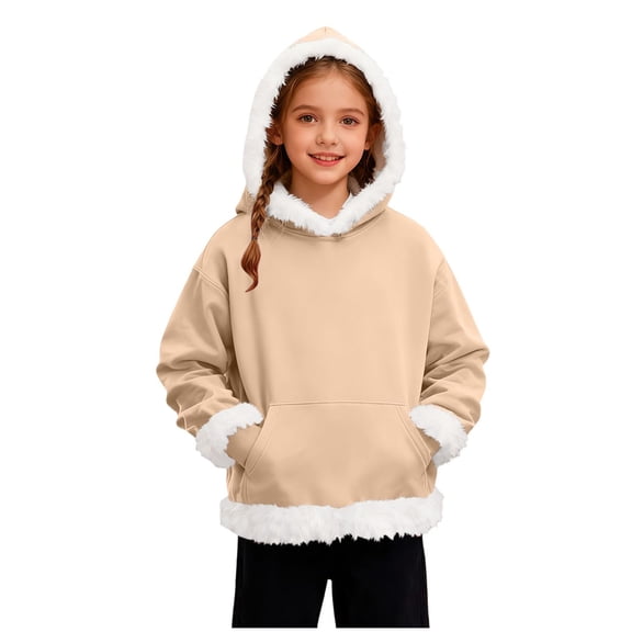 Splozh Toddler Fall Outfits for Girls Teen Girls Oversized Fleece Pullover Sweatshirts Kids Cute Long Sleeve Tops Casual Fall Winter Clothes Khaki,14-15 Years