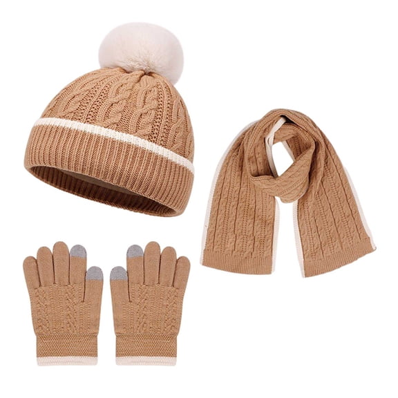 Splozh Toddler Fleece Scarf Fall Winter Hat Gloves Scarf Set Girls Boys Hats Gloves Knit Set with Thick Warm Fleece Lined Coffee,2-8 Years