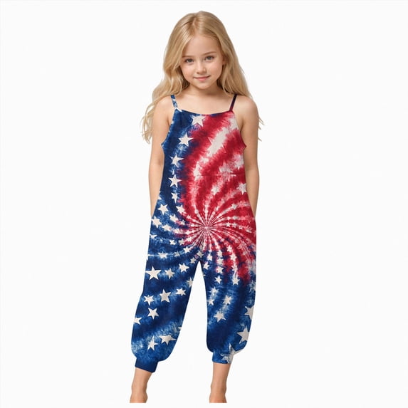 Splozh Toddler Girl 1-10 Years 4th of July Outfit Baby Girl American Flag Romper Jumsuit Cute Summer Clothes,Red,3-4 Years