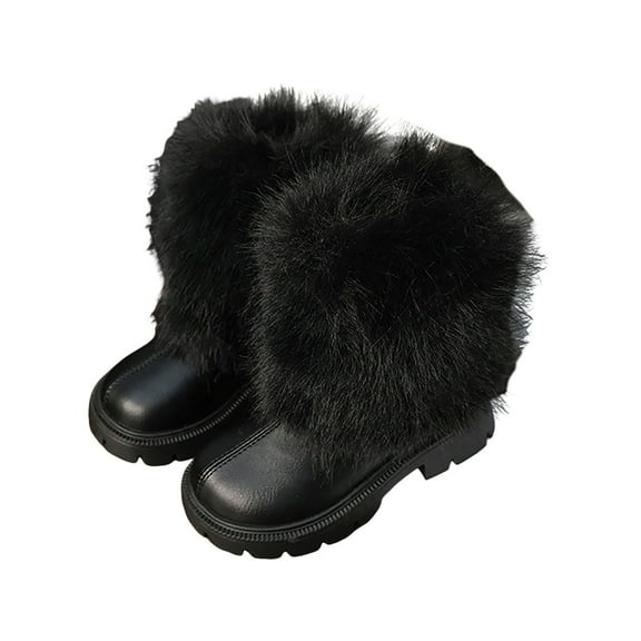 Splozh Toddler Girl Ankle Boots Children Winter New Warm Padded Girls Fashion Snow Boots Short Boots Black,US 10.5