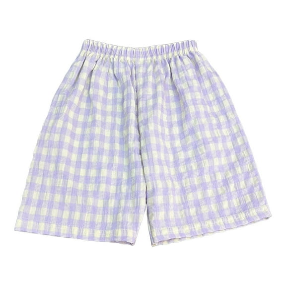 Splozh Toddler Girl Athletic Shorts Little Girl Comfortable and Breathable Summer Casual Shorts Plaid Shorts Purple,2-3 Years
