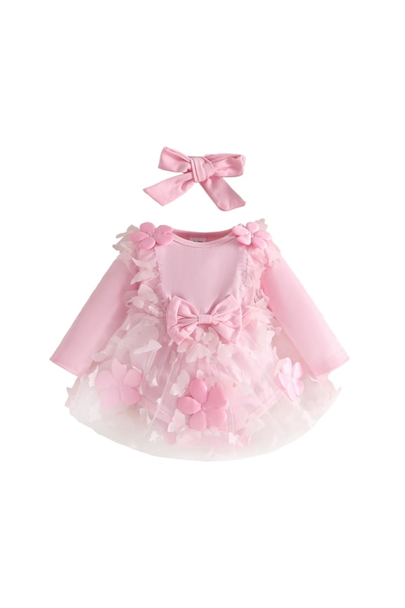 Toddler Girl Clothes Baby Girl Flower Dress Fall Winter Tutu Wedding Birthday Party Dresses for Girls Pink,12-18 Months
