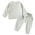 thumbnail image 1 of Splozh Toddler Baby Girl Clothes Baby Girl Fall Winter Clothes Toddler Outfit Letters Graphic Crewneck Sweatshirts Joggers Pants Set Light Gray,3-6 Months, 1 of 5