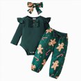 thumbnail image 1 of Splozh Toddler Girl Clothes Fall Winter, Baby Girls Christmas Ruffle Ribbed Bodysuit Pants Bow Headband Set 3 Piece Set,Green,12-18 Months, 1 of 9