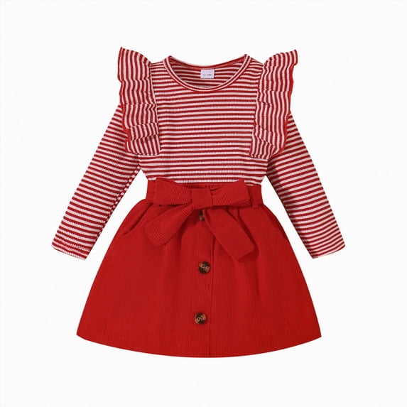 Splozh Toddler Girl Clothes Fall Winter Fashion Toddler Baby Girl Cute Outfits Ruffle Long Sleeve Knit Top Corduroy Skirt Set Fall Winter Clothes,Red,4-5 Years