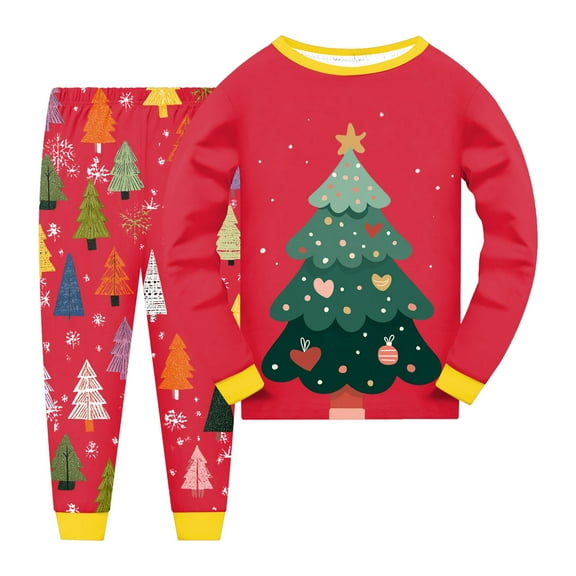 Splozh Toddler Girl Clothes Kid Fall Outfit Boys and Girls Suit Long Pants Regular Long Sleeved Round Neck Printed Red,2-3 Years