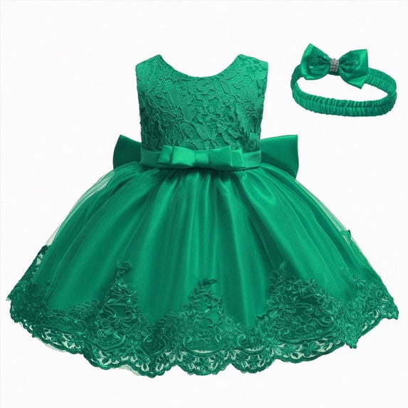Splozh Toddler Girl Dress 3 6 12 18 Months Baby Girls Lace Bowknot Princess Wedding Formal Tutu Dress + Headband Set,Green,12-18 Months