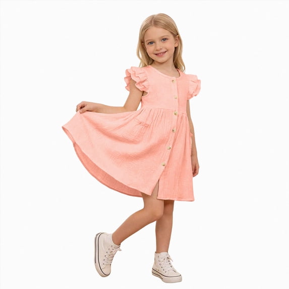 Splozh Toddler Girl Dresses 2T 3T 4T 5T 6T 7T Toddler Fall Dress with Bag Girls Ruffle Dress Casual Summer Clothes for Baby Girls,Pink,2-3 Years