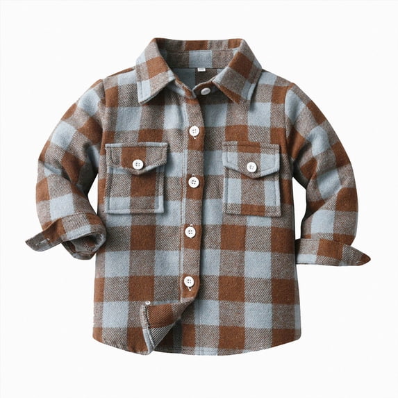 Splozh Toddler Girl Fall Clothes Plaid Flannel Shirt Jacket Long Sleeve Shacket Baby Boys Girls Shirt Coat Outwear Boys Jackets Baby Jackets,Light Blue,6-7 Years