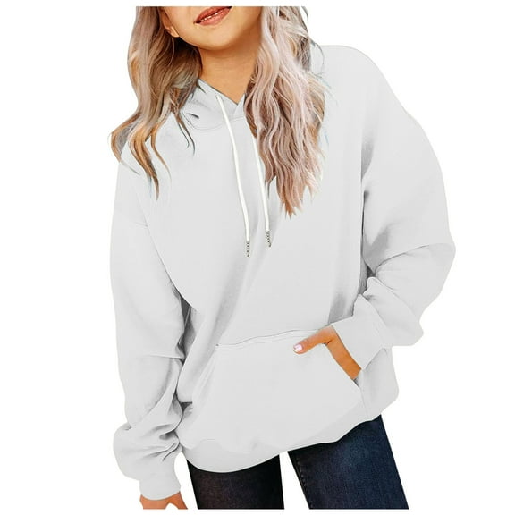 Splozh Toddler Girl Hooded Sweatshirt Kids' Soft Fleece Casual Basic Pullover Hooded Sweatshirt Hoodie for Boys or Girls White,10-11 Years
