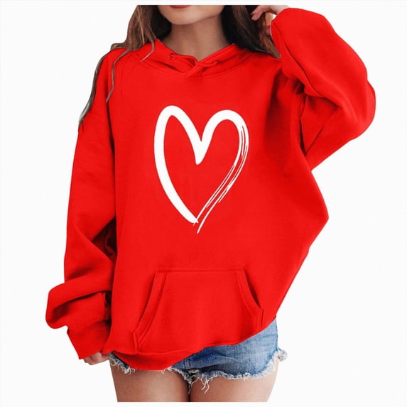Splozh Toddler Girl Hoodie Girls Heart Print Hooded Sweatshirt with Pockets Girls Casual Sweatshirt Hooded Sweatshirt,Watermelon Red,4-5 Years
