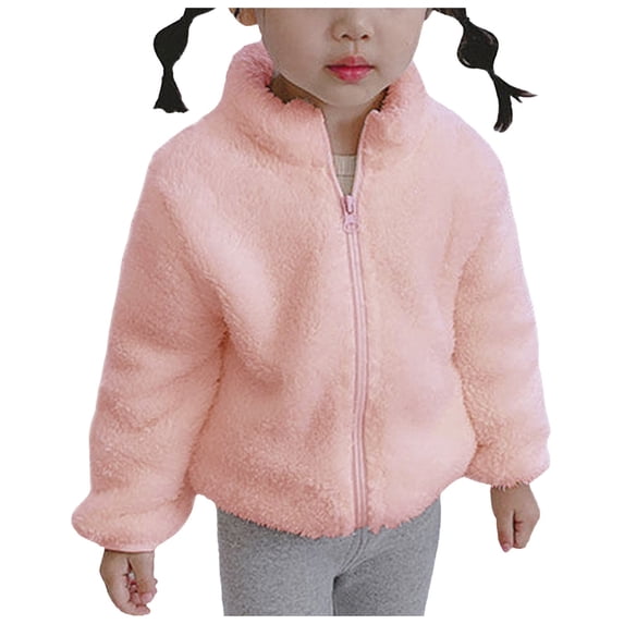Splozh Toddler Girl Lightweight Jacket Toddler Boys Girls Long Sleeve Winter Solid Fleece Zippered Coat Jacket Thicken Warm Outwear Pink,6-12 Months