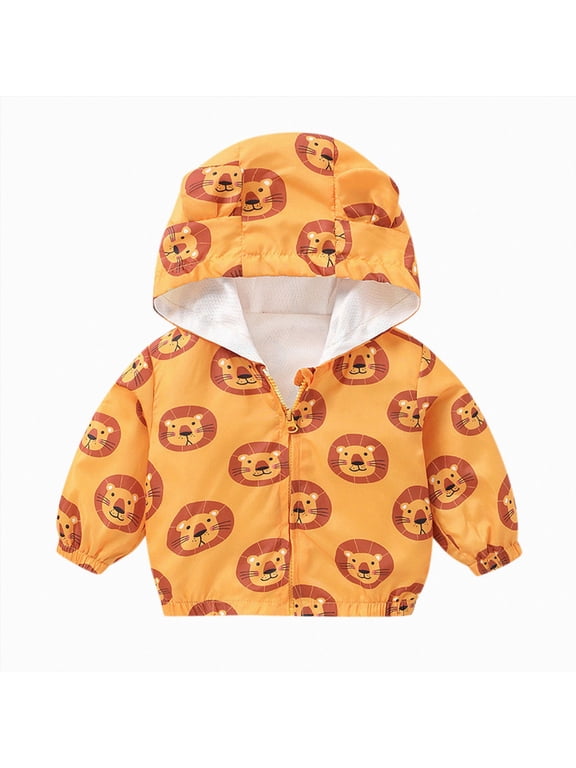 Toddler Girl Print Rain Jacket Fashion Kids Toddler Infant Baby Boys Girls Cute Cartoon Animals Print Long Sleeve Coats Outer Outwear Clothes,Yellow,12-18 Months