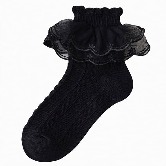 Splozh Toddler Girl Ruffle Socks Girls Ruffle Socks Toddler Girl Double Lace Frilly Dress Socks Turn Cuff Pageant Sock 4-6 Years,Black