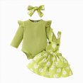 thumbnail image 1 of Splozh Toddler Girl Set Girls Fashion Baby Girl Clothes Cute Winter Long Sleeve Romper Adjustable Floral Overall Dress Headband 3PCS,Green,3-6 Months, 1 of 7