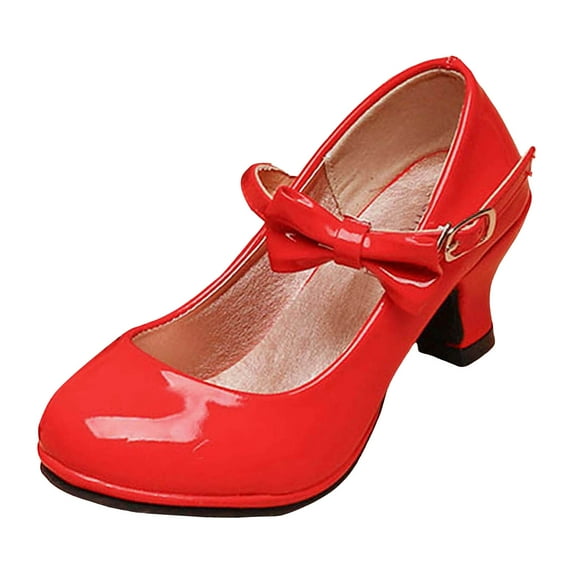 Splozh Toddler Girl Shoes Girls' Bowknot High Heels Fashionable Shiny Slip Performance Shoes Red,US 11