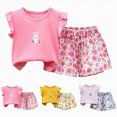 thumbnail image 1 of Splozh Toddler Girl Short Sets Cute Holiday Casual Flying Sleeve Top + Shorts 2 Piece Set Girls Summer Outfits Toddler Outfits Light Purple,5-6 Years, 1 of 6