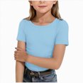 thumbnail image 1 of Splozh Toddler Girl T Shirts Toddler Baby Girl Short Sleeve Crew Neck T Shirt Pullover Sweatshirt Summer Basic Tee Casual Clothes,Light Blue,13-14 Years, 1 of 4