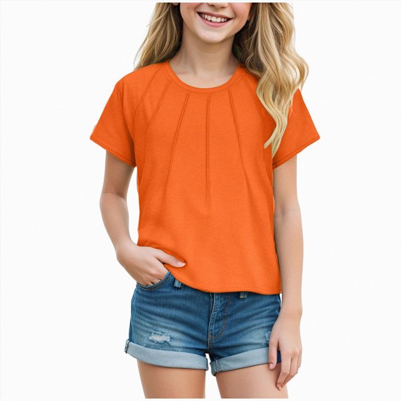 Splozh Toddler Girl Tshirts Fashion Soft Girls T Shirts Kids Summer Short Sleeve Fashion Tops Tees 5-14 Years Dressy Casual Blouses,Orange,9-10 Years