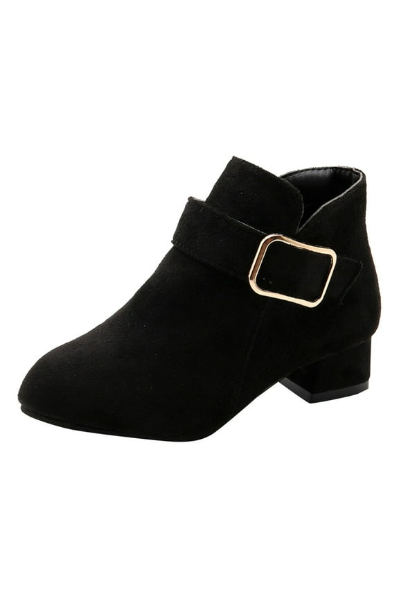 Toddler Girls Boys Combat Ankle Boots Fall Winter Velvet Warm Girls' Boots Mid Calf Casual Square Heeled Short Boots Black,US 3.5