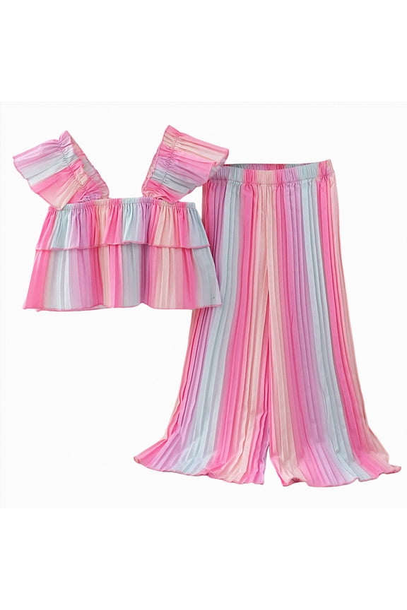 Toddler Girls Clothes 3T 4T 5T 6T 7T 8T Children's Fashion Rainbow Colored Tank Top and Pants Two Piece Set for Girls,Multicolour,4-5 Years