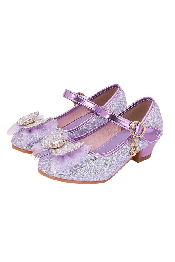 Toddler Girls Glitter Mary Jane Shoes Little Kids Low Heel Wedding Party Princess Dress Pumps Shoes for Toddler,Purple 10.5