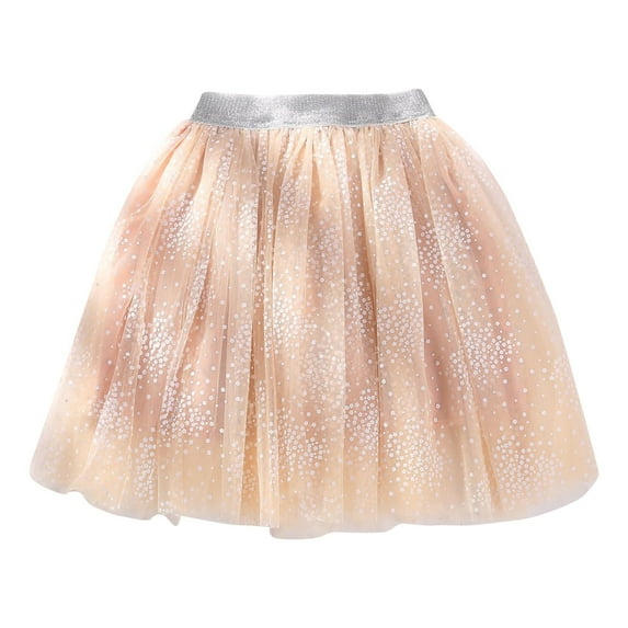 Splozh Toddler Girls Layered Tutu Skirt Sparkling Sequin Tulle Dance Skirts,Beige 9-10 Years