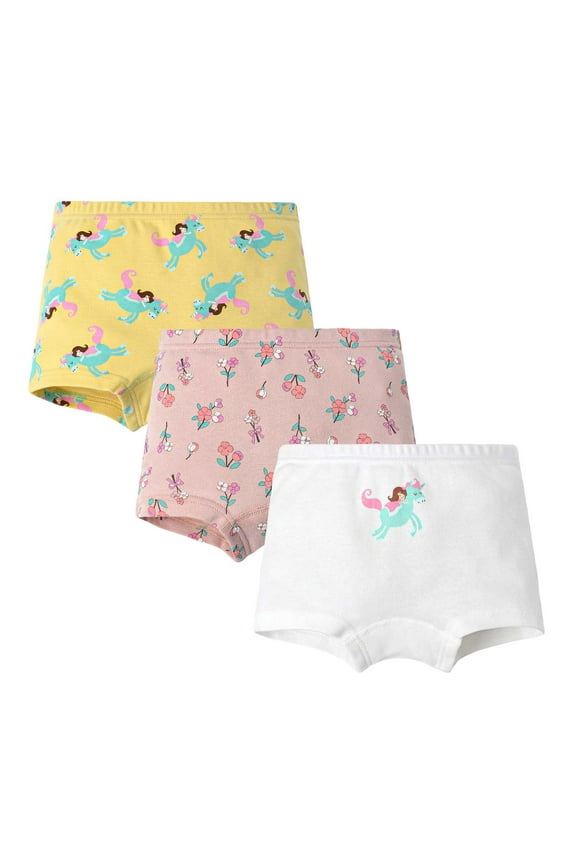 Toddler Girls' Potty Trainer Brief 3PC Children Underwear Cute Cartoon Prints Little Girl Cotton Boxer Pants White,4-5 Years