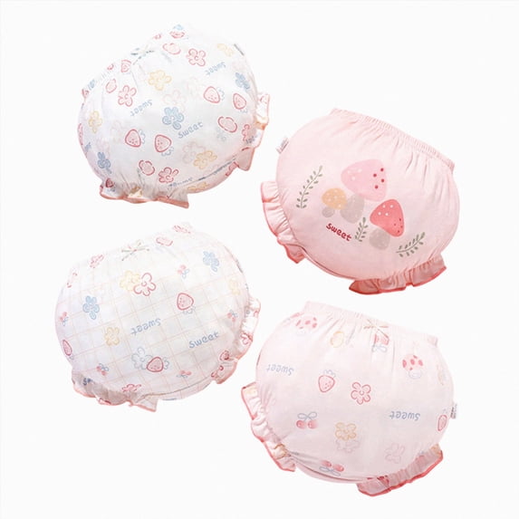 Splozh Toddler Girls Ruffle Panty Diaper Covers for Girls Cute Cotton Baby Girl Shorts 4 Pack Girls Potty Training Underwear,White,6-12 Months