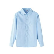 Splozh Toddler Girls School Uniform Short Sleeve Modern Peter Pan Collar Blouse (Blue, 7-8 Years)