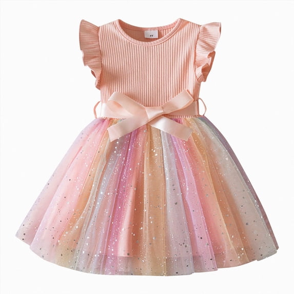 Splozh Toddler Girls Tulle Dress 1T 2T 3T 4T 5T Ruffle Sleeveless Summer Baby Girl Fashion Tutu Dresses,Pink,3-4 Years