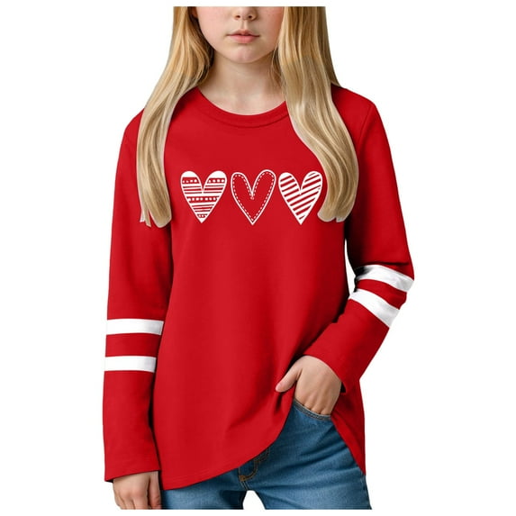 Splozh Toddler Girls Valentine's Day Long Sleeve Tops Graphic Print Round Neck Tee,OTHER 9-10 Years