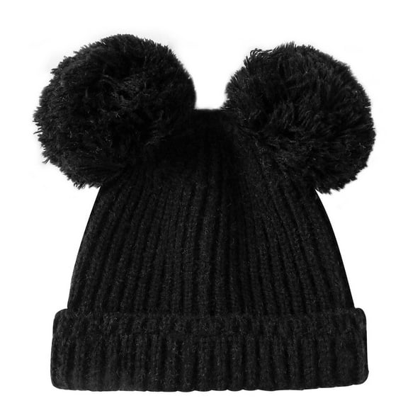 Splozh Toddler Hat Toddler Winter Knit Hat Fleece Lined Pompom Ears Cap for Boys Girls Black,0-12 Months