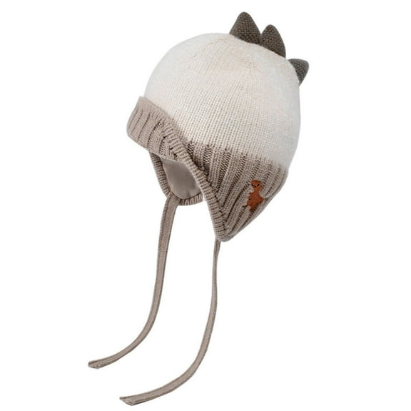 Splozh Toddler Hat Winter Children Wool Hat Fashion Dinosaur Horn Thickened Knitted Hat Girl Warm Ear Hat Beige,One Size