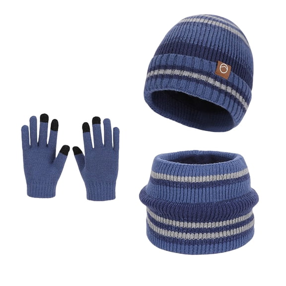 Splozh Toddler Hat Winter Hat Scarf Gloves Set Knit Hat Fleece Lined for Child Blue,4-10 Years