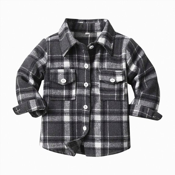 Splozh Toddler Kids Baby Boys Girls Flannel Plaid Shirt Jacket Long Sleeve Button Down Tops Coat Fall Winter Clothes Toddler Lightweight Jacket,Black,6-12 Months