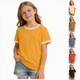 thumbnail image 1 of Splozh Toddler Kids Basic Short Sleeve Shirts 1-7 Years Solid Color Cute Summer Cotton Tops Toddler Girl Tops Girls Short Sleeve Tops Brown,3-4 Years, 1 of 5
