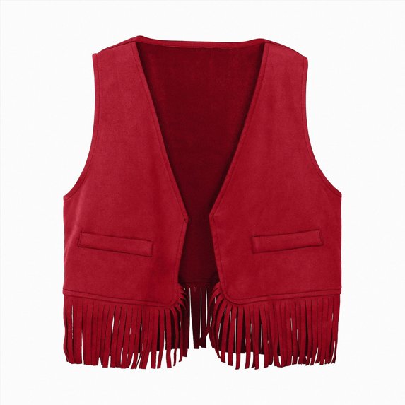 Splozh Toddler Lightweight Jacket Kids Western Cowboy Vest Boys Girls Suede Tassel Dress Up Jacket,Red,7-8 Years
