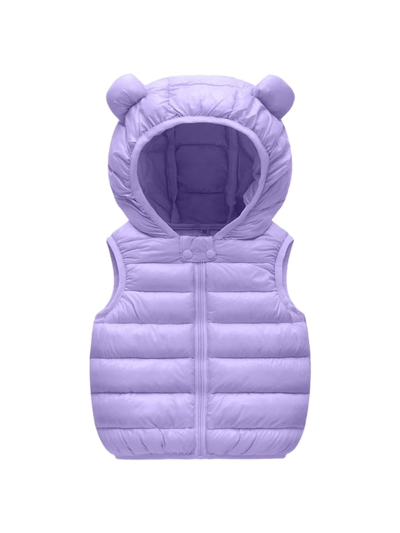 Toddler Lightweight Vest Girl Toddler Boys Girls Hooded Puffer Vest Padded Warm Winter Jacket Sleeveless Coat Purple,12-18 Months