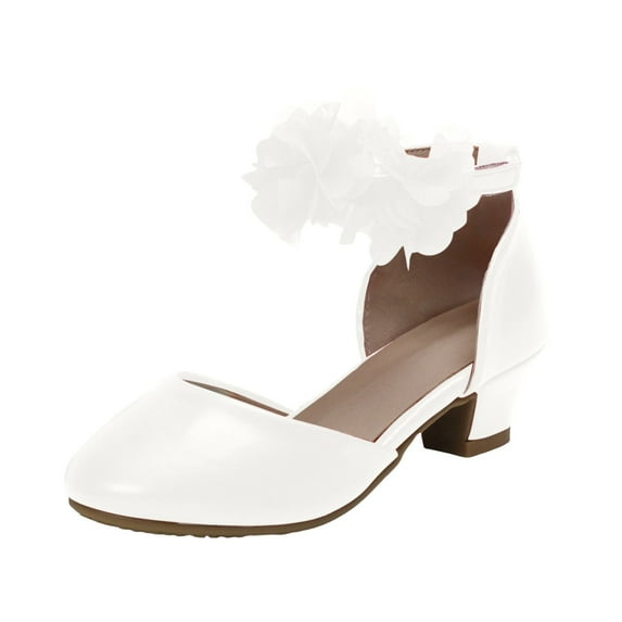 Splozh Toddler Little Girls Dress Shoes Girls Flower Princess Shoes Little Girl Closed Toe Hollow High Heels Children Dance Performance Dress Shoes White,US 3