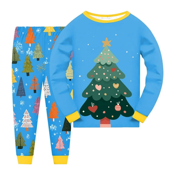 Splozh Toddler Newborn Baby Girl Fall Winter Boys and Girls Suit Long Pants Regular Long Sleeved Round Neck Printed Sky Blue,6-7 Years